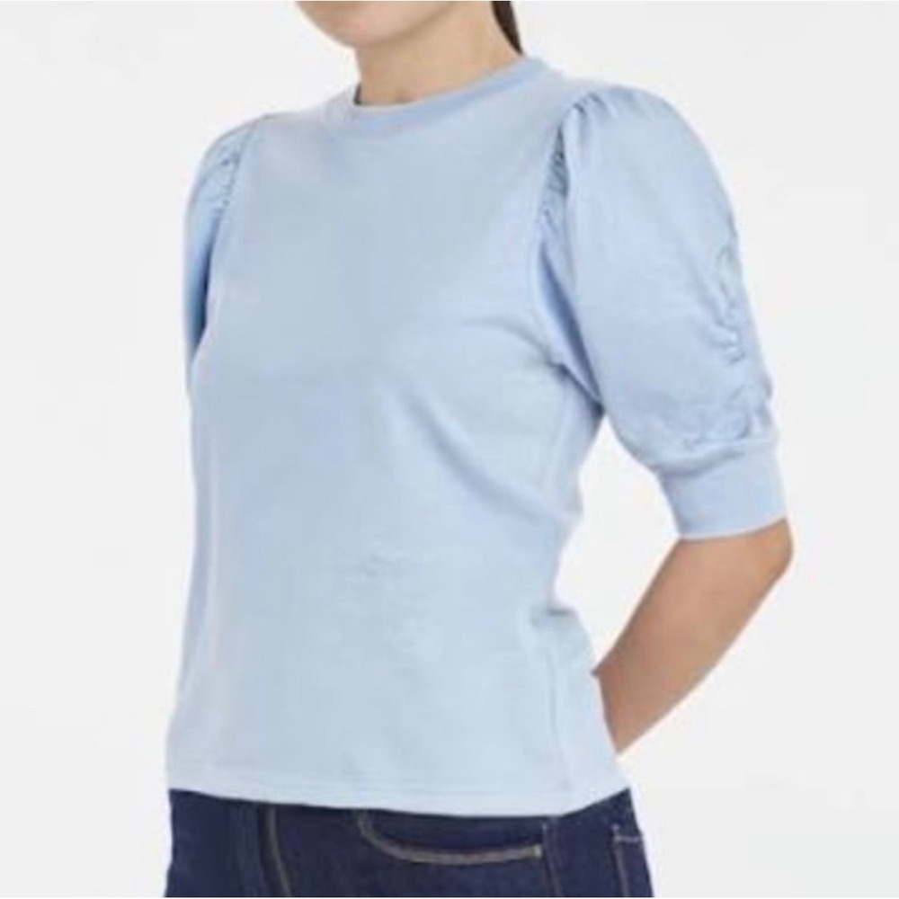 FRAME Frankie Puff Sleeve Tee Blue Gray Cotton Top XS